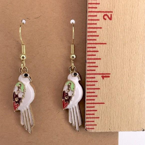 Parrot Shaped Earrings with Gold Accents Bird Fashion Jewelry - Picture 2 of 2